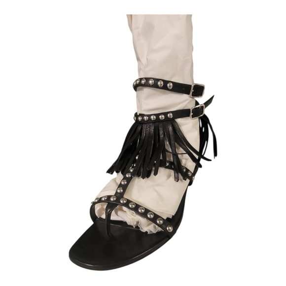 👓✨ Saint Laurent Studded Fringe Leather Sandals – Size 38 (US 7.5) ✨👓 - Picture 4 of 15